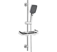 JOHO Columna de ducha sin mezclador, barra de ducha de acero inoxidable 70 cm con soporte de alcachofa ajustable, adaptable a los orificios existentes con alcachofa 3 Geti y estante, Cromo