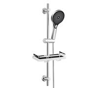 JOHO Columna de ducha sin mezclador, barra de ducha de acero inoxidable 70 cm con soporte de alcachofa ajustable, adaptable a los orificios existentes con alcachofa 3 Geti y estante, Cromo