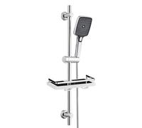 JOHO Columna de ducha sin mezclador, barra de ducha de acero inoxidable de 70 cm con soporte de alcachofa ajustable, barra de ducha adaptable a los orificios existentes con alcachofa 3 Geti y estante