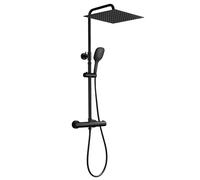 JOHO Columna de Hidromasaje Columna de Ducha con Grifo Termostático, Barra Ducha Reuglable en Altura Acero inoxidable 304 Ducha Cuadrada Lluvia 30 * 30cm Negro
