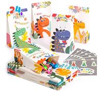 JOHOUSE 24 bolsas de regalo de fiesta de dinosaurio, bolsas de regalo de papel con calcomanías, bolsas de regalo de dinosaurio para cumpleaños, baby shower