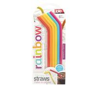 Joie 12711 - Juego de 6 pajitas de silicona reutilizables con cepillo de limpieza, arcoíris