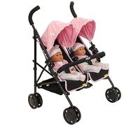 Joie Aire - Cochecito doble para niños en negro y rosa | Cochecito de juguete para niños con paraguas plegable | Cochecito de juguete para juegos de rol | Cochecito de juguete para niños | A partir de