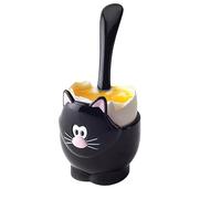 Joie Egg Cup-12522 Huevera con Cuchara, Diseño Gatito, Negro, 5 x 5 x 11 cm