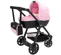 Joie Junior Mytrax - Cochecito para muñecas con cuna desmontable, incluye bolsa cambiadora a juego y almacenamiento debajo del asiento, sistema de viaje en negro y rosa con asa ajustable en altura, a