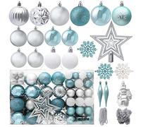Joiedomi 110 Adornos navideños de Color Azul, Blanco y Plateado con un Adorno de árbol de Estrella Plateada, Adornos de Navidad inastillables para Vacaciones, decoración