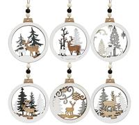 Joiedomi 6 Piezas Adornos de Renos, Adornos de Madera de Navidad para Colgar, para Decoración de Fiestas, Adornos para Árboles, Eventos de Navidad