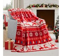 Joiedomi Coperta Natale con Fair-Isle Rojo (130x150 cm), morbida coperta di flanella, calda e ispida decorazione natalizia, accogliente coperta da divano, Regalo di Natale