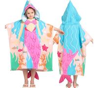 Joiedomi Poncho de baño Infantil 61 x 61 cm, Rosa Sirena, Microfibra, Albornoz