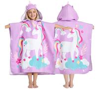 Joiedomi Poncho de baño Infantil 76 x 76 cm, Unicornio Morado, Microfibra, Albornoz