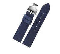 Joielavie Correa de reloj acolchada duradera de lona de nailon, correa de forro de cuero cómoda, accesorio de repuesto para reloj de pulsera de 18-24 mm, azul plata plegable, 23 mm