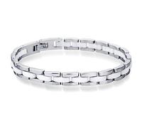 Joielavie - Pulsera para hombre (21 cm, cerámica, color blanco, acero inoxidable, pulido, lisa, cadena de mano, 21 cm, Acero inoxidable Cerámica