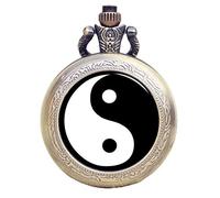 Joielavie - Reloj de bolsillo, símbolo Yin y Yang Tai Chi étnico chino, grabado floral, número árabe, cuarzo, collar, aleación, reloj de bolsillo para mujer