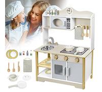JOIEYOU Juego de cocina de barro de madera, juguete de cocina para niños, juego de cocina con accesorios completos, 65 x 24 x 85 cm (tipo A)