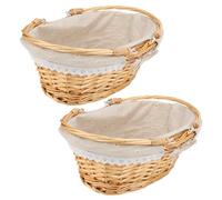 JOIKIT 2 cestas de mimbre ovaladas tradicionales con asas plegables y forro de tela, cesta de mimbre para picnic, boda, fiesta