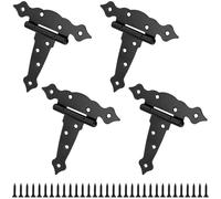 JOIKIT 4 bisagras de correa en T de 5 pulgadas, bisagras de puerta negras con tornillos, bisagra de puerta de cobertizo de jardín para puertas de madera