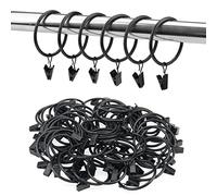 JOIKIT 60 anillos de cortina de metal con clips, clips de cortina negros de 50 mm, soporte para cortinas, accesorios para ducha, clips de cortina para barras de ventana