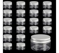 JOIKIT Paquete de 24 tarros de plástico con tapas, 100 ml, tarros de plástico transparente con tapas de aluminio para especias, dulces, cosméticos, manualidades, cuentas, crema, loción