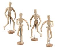 JOIKIT Paquete de 4 maniquíes articulados de madera de 12 pulgadas, maniquí articulado de madera con soporte y cuerpo flexible, maniquí de madera móvil para dibujar la figura humana