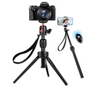 JOILCAN Mini Trípode, Portable Tripode de Mesa Pequeño con Cabezal Bola Giratorio, Palo Selfie Tripode con Mando Distancia Inalámbrico, Compatible con iPhone, Samsung, Cámara Compacta, Carga hasta 3KG