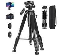 JOILCAN Trípode Cámara, 187cm Tripode para Movil con Soprtre de Teléfono Movil, Tripod de Aluminio con Cabezal Giratorio de 360 Grados, Ligero Trípode para Canon Nikon Sony, Carga hasta 5kg, Negro