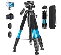 JOILCAN Trípode Cámara, 187cm Tripode para Movil con Soprtre de Teléfono Movil, Tripod de Aluminio con Cabezal Giratorio de 360 Grados, Ligero Trípode para Canon Nikon Sony, Carga hasta 5kg, Azul