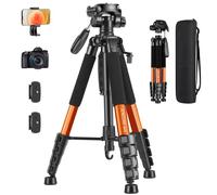 JOILCAN Trípode Cámara, 187cm Tripode para Movil con Soprtre de Teléfono Movil, Tripod de Aluminio con Cabezal Giratorio de 360 Grados, Ligero Trípode para Canon Nikon Sony, Carga hasta 5kg, Naranja