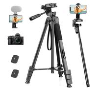 JOILCAN Trípode de aluminio de 83 pulgadas de alto para cámara, trípode de teléfono con cabeza panorámica de 3 vías, palo selfie monopié de 37.8 pulgadas para smartphone con control remoto, trípodes