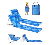 Join Nature Esterilla de playa extra larga plegable 186 x 52 cm, acolchada con respaldo ajustable, fácil de transportar con asa, tela Oxford, para camping, jardín, piscina, color azul