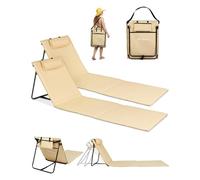 Join Nature Esterilla de playa extra larga plegable 186 x 53 cm, acolchada con respaldo ajustable, fácil de transportar con asa, tela Oxford, para camping, jardín, piscina, color beige, 2 unidades