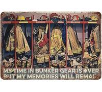JOINCCI Cartel de metal vintage para pared, diseño retro de bombero, My Time in Bunker Gear is Over But My Memories Will Remain, letrero de metal retro para decoración de pared de café del hogar, 12 x