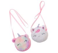 JOINPAYA 2 Monederos de Unicornio de Peluche Bolso Cruzado Redondo para Mujer Bolsos Pequeños de Felpa y Color Tie-Dye Monedero Cremallera para Viajes y Actividades al Aire Libre