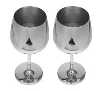 JOINPAYA 2 Piezas Copa de Acero Inoxidable 304 de 500ml Tallo Largo Plata | Acabado Pulido, Base Ancha y Diseño Irrompible, para Vino Tinto y Cócteles en Viaje