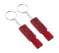 JOINPAYA 2 Piezas Silbato de Supervivencia Rojo para Camping con Diseño Plano de Doble Tubo, Aleación de Hierro Resistente y Adornado con Gemas de Imitación para Señalización Penetrante