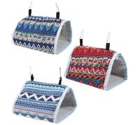 JOINPAYA 3 Cabañas Colgantes para Loros Pequeñas, Hamacas de Tela Diseño de Ondas Azul y Rojo, Nidos Seguros y Cálidos para Jaulas de Pájaros, Escondites Lavables para Mascotas, Accesorios
