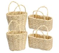 JOINPAYA 4 cestas Tejidas en Miniatura con Asas - Cesta de ratán de imitación para casa de muñecas - Mini Porta Flores, contenedor de Dulces para Boda, decoración de jardín de Hadas