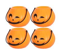JOINPAYA 4 Piezas Cubo de Dulces de Halloween Forma de Calabaza Naranja, Ligero y Portátil de Plástico para Fiestas Infantiles y Decoraciones Festivas