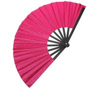 JOINPAYA Abanico Plegable Grande de Bambú y Plástico Diseño Tai Chi Negro y Rosa Abanico de Mano para Fiestas Rave Festivales Edm y Eventos Musicales Accesorio Portátil para Baile y