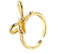 JOINPAYA Anillo Ajustable Lazo Hueco de Cobre Anillo Decorativo para Mujer Diseño Abierto Pulido Color Dorado Joyería Fina Versátil para Promesas y Uso Diario