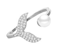 JOINPAYA Anillo de Perla Ajustable para Mujer Anillo Abierto de Sirena Joyería de Moda para Uso Diario