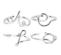 JOINPAYA Anillos de Letra Decorativos para Dedo Estilo Moderno Aleación Plateada Apertura Ajustable Mujer Obsequio 4 Piezas Uso Diario Moda