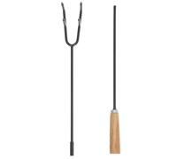 JOINPAYA Atizador de Chimenea Gancho de Hierro y Mango de Madera para Barbacoa Exterior de Leña, Diseño Ahorrador de Espacio y Función para Retirar Cenizas en Fuego al Aire Libre