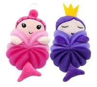 JOINPAYA Bola de Baño para 2 Piezas Lufa de Baño de Dibujos Animados Esponja Vegetal Suave para Ducha Doméstica Rosa y Morado Diseño y Depurador de Piel para Infantil