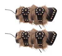 JOINPAYA Brazaletes Medievales Retro de Cuero Sintético Negro Protectores de Muñeca Tachuelas Par de Pulseras Peludas para Cosplay Vikingo y Disfraz de Caballero Accesorios para Teatro