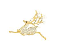 JOINPAYA Broche de Ciervo Navideño de Aleación para Mujer Pin de Solapa Decorativo Perlas Broche para Chal Suéter y Bufanda Alfiler Resistente para Ropa y Accesorios Uso Diario y