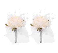 JOINPAYA Broche de Ramillete para Boda 2 Piezas con Flores Artificiales de Color Claro y Perla Falsa, Accesorio Ajustable para Novias y Damas de Honor, Decoración Floral para Ceremonias
