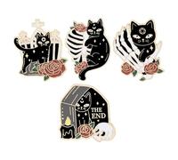 JOINPAYA Broches de Aleación para Halloween 4 Piezas Broche de Gato Negro Caricatura Insignias Decorativas para Chaquetas Bolsos y Sombreros Accesorio Festivo Resistente y