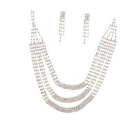 JOINPAYA Cadena de Cuello Gemas de Imitación para Novia y Pendientes de Novia Brillantes Conjunto de Joyas Nupciales Elegante para Boda y Dama de Honor Accesorio de Fiesta Multilayer