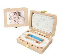 JOINPAYA Caja Caja De Deciduos De Lanugo De Bebé Contenedor De Almacenamiento Para Recuerdo De Diente De El Don Bambú Regalo Marco De La Foto