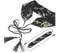 JOINPAYA Cinturón Bordado Ancho Hanfu Japonés Negro con Borlas para Mujer, Faja Kimono Obi Transpirable, Accesorio Tradicional para Vestido Yukata y Ropa China